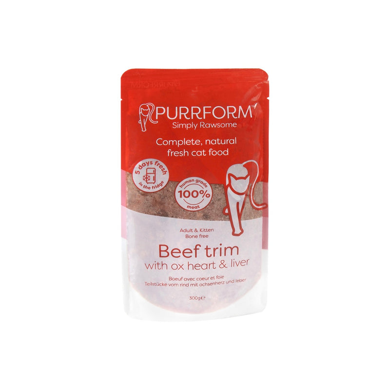 Purrform Beef Trim with Ox Heart and Liver 300g pouch