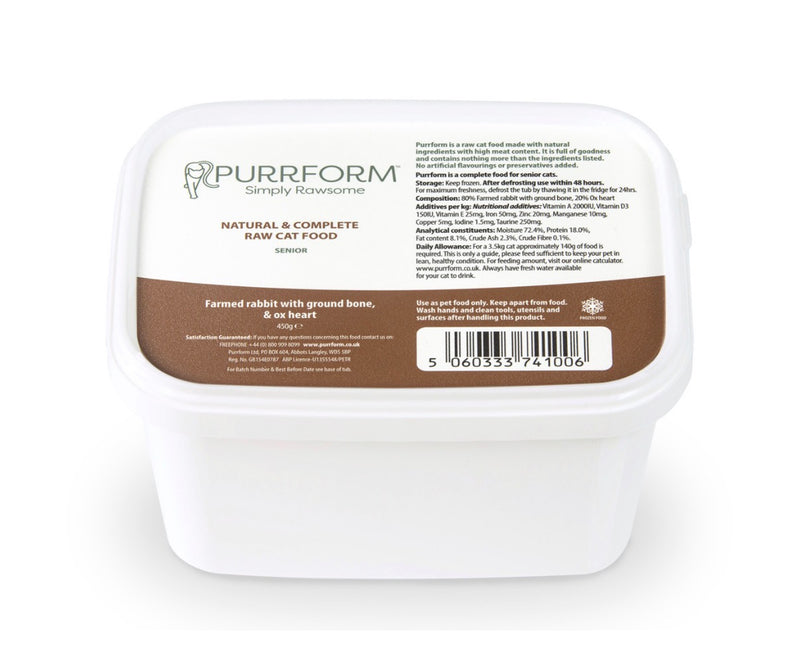Purrform Farmed Rabbit with Ground Bone & Ox Heart (Senior) 450g