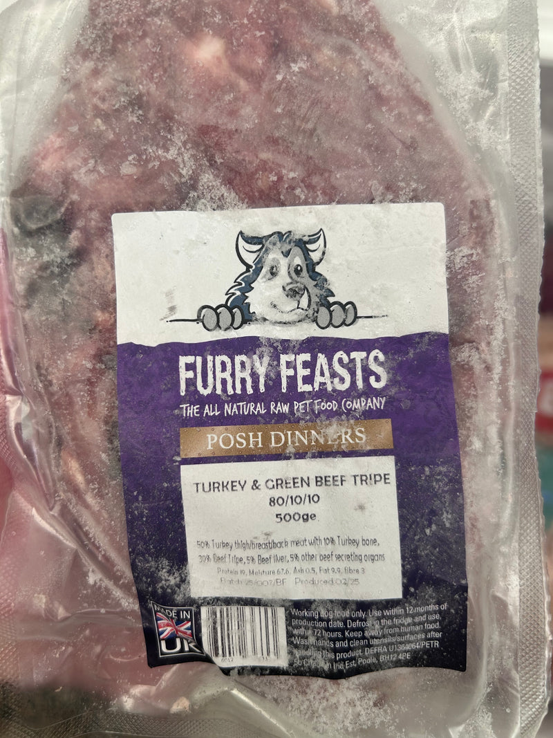Furry Feasts Posh Turkey & Tripe 80/10/10 500g