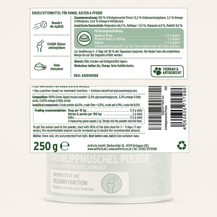 Aniforte Green Lippped Muscle Powder for Cats & Dogs 250g