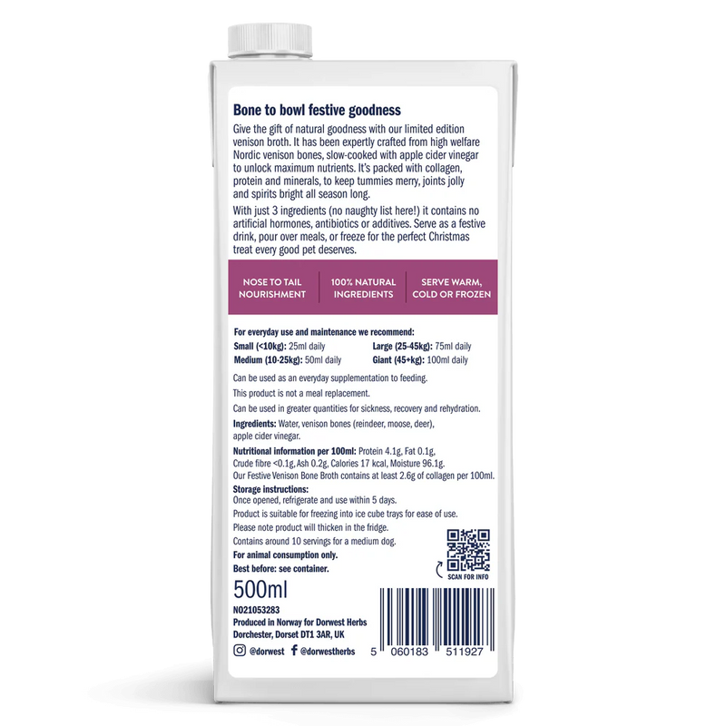 Dorwest Bone Broth - Festive Venison 500ml