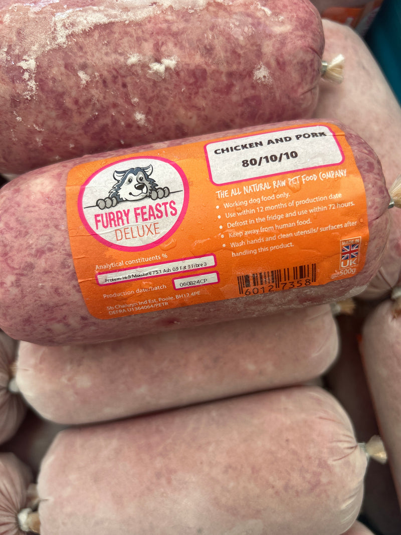 Deluxe Chicken & Pork 80/10/10 Raw Dog Food 500g