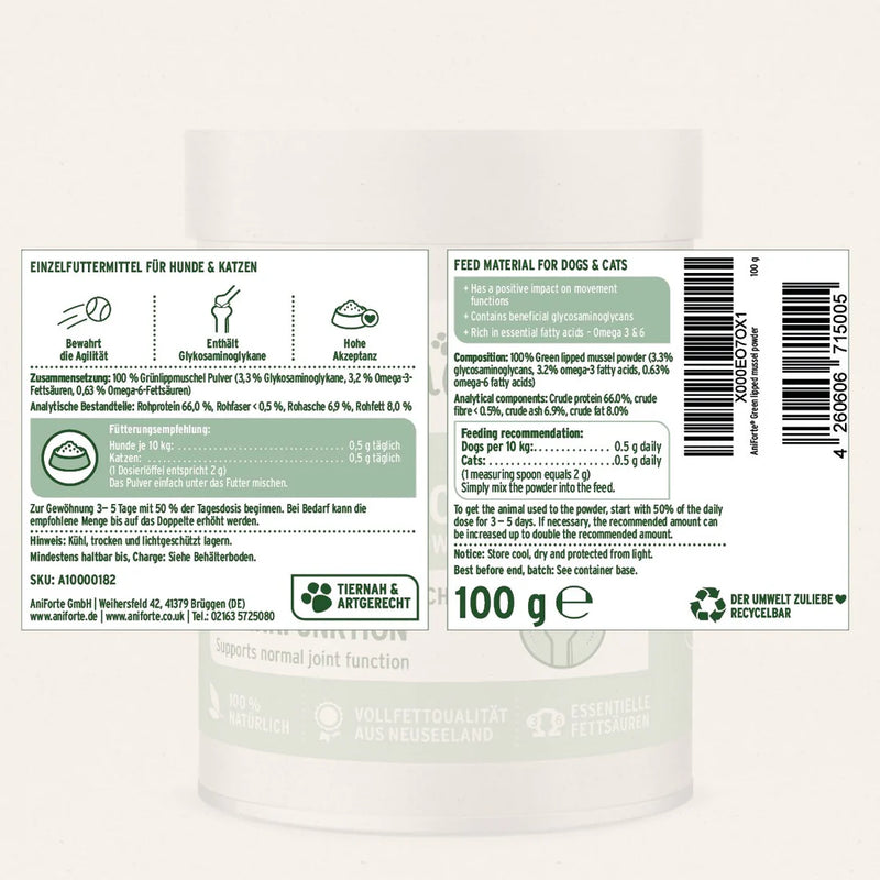 Aniforte Green Lipped Muscle Powder for Cats and Dogs 100g