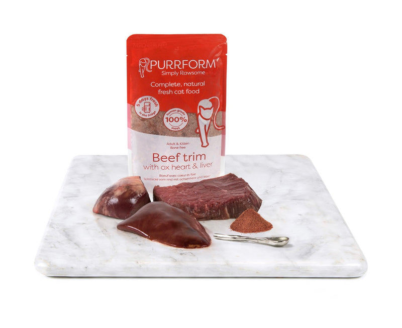 Purrform Beef Trim with Ox Heart and Liver 300g pouch