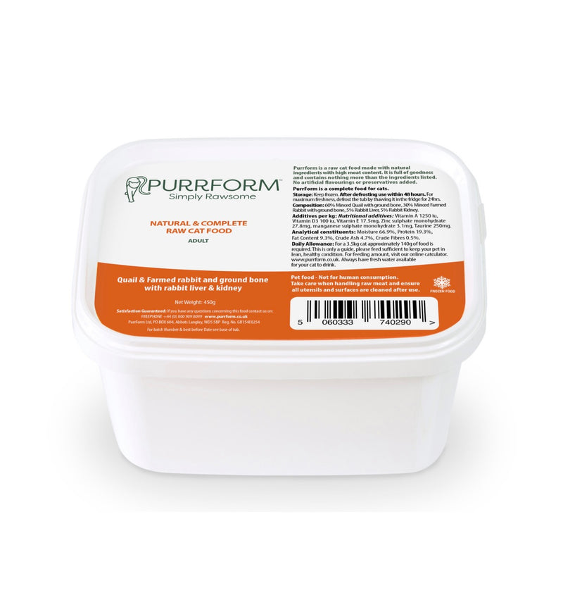 Quail & Farmed Rabbit & Ground Bone with Rabbit Liver & Kidney 450g