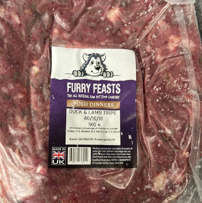 Furry Feasts Duck and Lamb Tripe 80/10/10 1kg