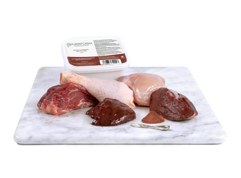 Purrform Beef Trim with Chicken & Ground Bone with Ox Heart & Beef Liver 450g