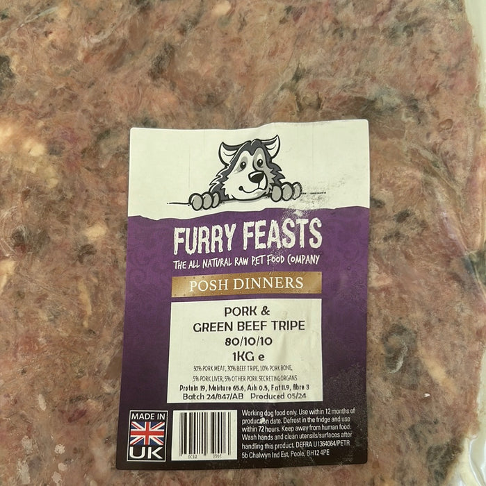 Furry Feasts Pork & Beef Tripe 80/10/10 1kg