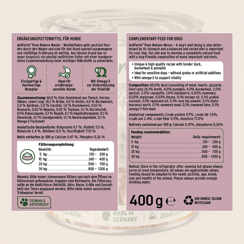 AniForte- PureNature Freeland Duck - Wet food for Dogs 800g