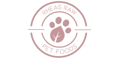 Rhea's Raw Pet Foods circular logo in pink