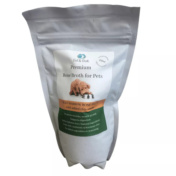 Beef Bone Broth for Pets with added chia seeds