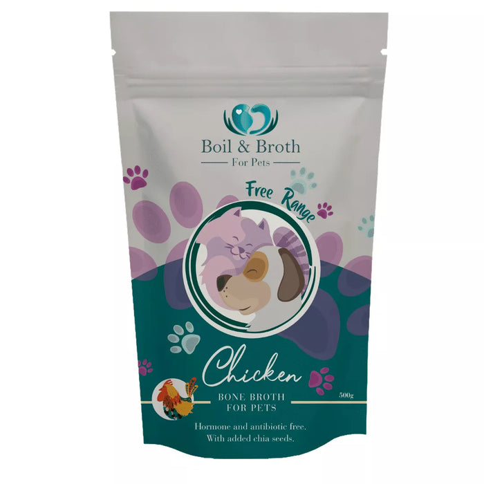 Chicken Bone Broth for Dogs with added chia seeds